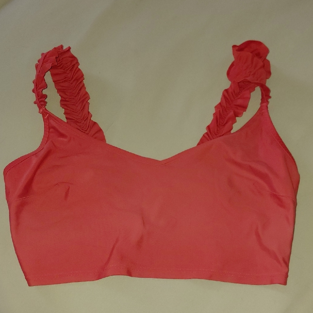 aerie Coral Ruffled Strap Bikini Top Medium